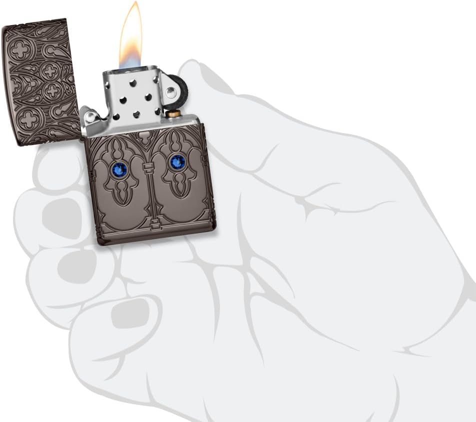 Zippo Gothic Window Design Armor® Black Ice® Pocket Lighter