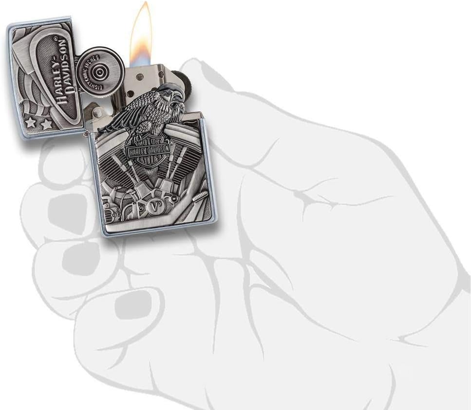 Zippo Harley-Davidson Motor Flag Emblem Street Chrome Pocket Lighter