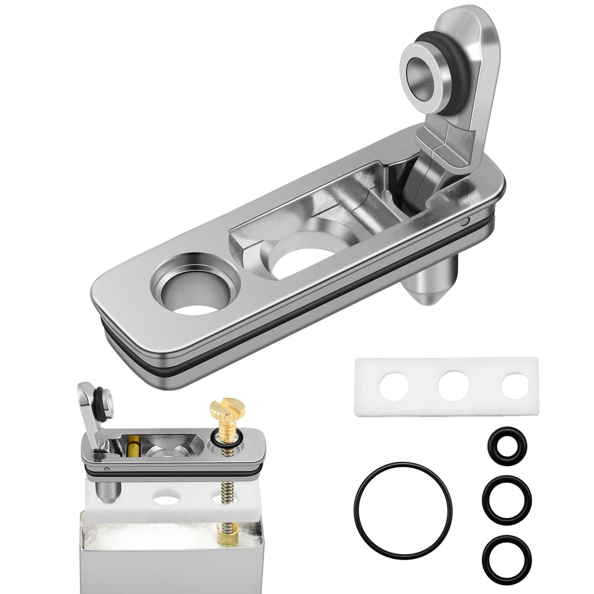 2 Set Lighter Gasket Seal Metal Lighter Repair Insert Accessories Kit 1Ppcs Cotton Felt Pad with 3Pcs Rubber Seals for Lighter Bottom Seal(Sliver+Black)