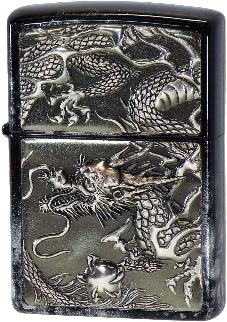 Zippo Lighter, Silver Rise Metal, Silver Dragon, Electrocast Plate, 3 Sided Treatment, Lacquer Coated