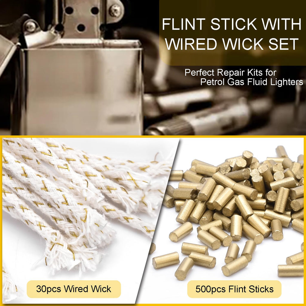 Universal Lighter Repair Kit for Petrol Lighter Flint Stones, Cotton Wick, Flint Spring Rubber Gaskets, Flint Striker Wheel, Felt Pad Wadding Cotton