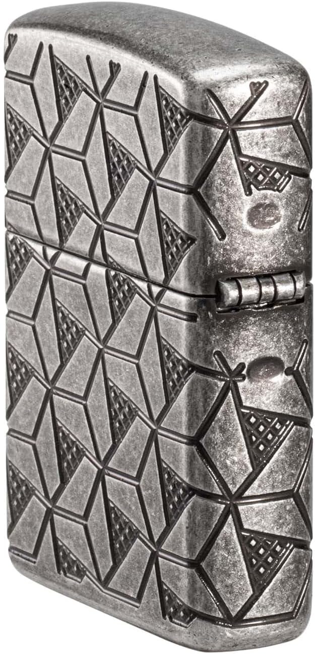 Zippo Lighter: Armor MultiCut Geometric Deep Carve - Antique Silver 49883