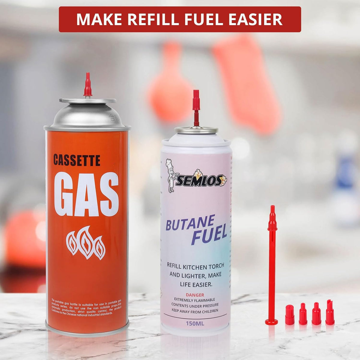Semlos Butane Tank Adapter, Butane Nozzle for Lighter and Torch Refill