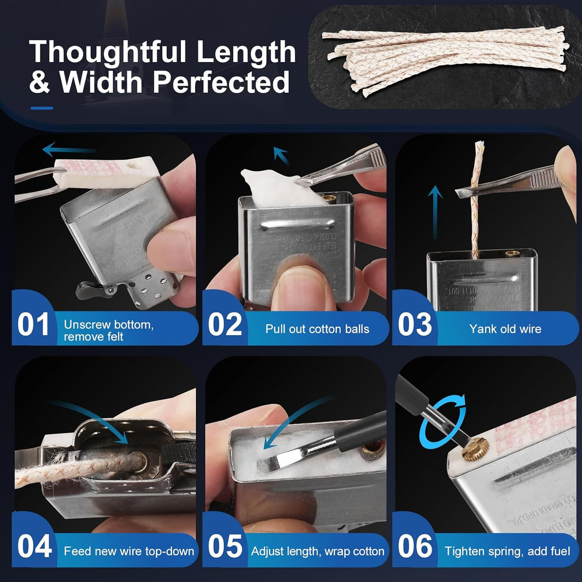 100 Flints & 20 Wicks Repair Kit, Compatible with Zippo Clipper
