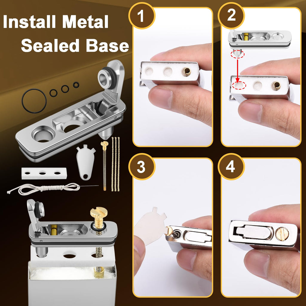 2 Set Lighter Gasket Seal Metal Lighter Repair Insert Accessories Kit 1Ppcs Cotton Felt Pad with 3Pcs Rubber Seals for Lighter Bottom Seal(Sliver+Black)