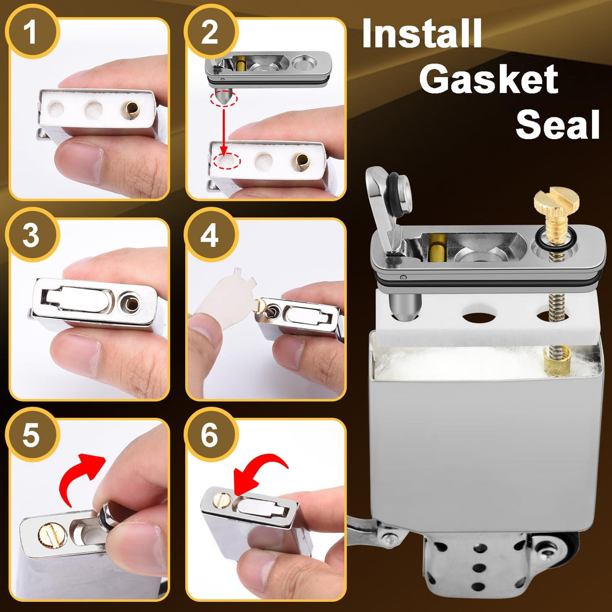 2 Set Lighter Gasket Seal Metal Lighter Repair Insert Accessories Kit 1Ppcs Cotton Felt Pad with 3Pcs Rubber Seals for Lighter Bottom Seal(Sliver+Black)
