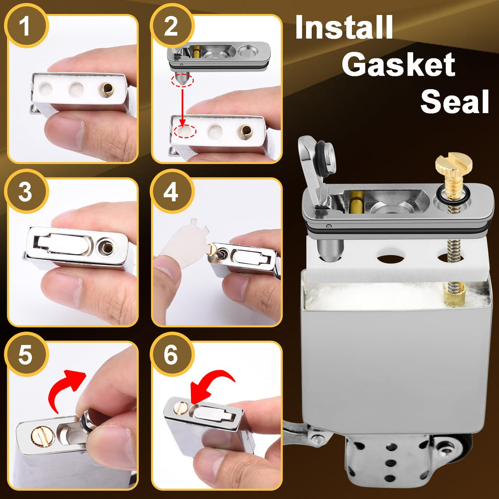 2 Set Lighter Gasket Seal Metal Lighter Repair Insert Accessories Kit 1Ppcs Cotton Felt Pad with 3Pcs Rubber Seals for Lighter Bottom Seal(Sliver+Black)