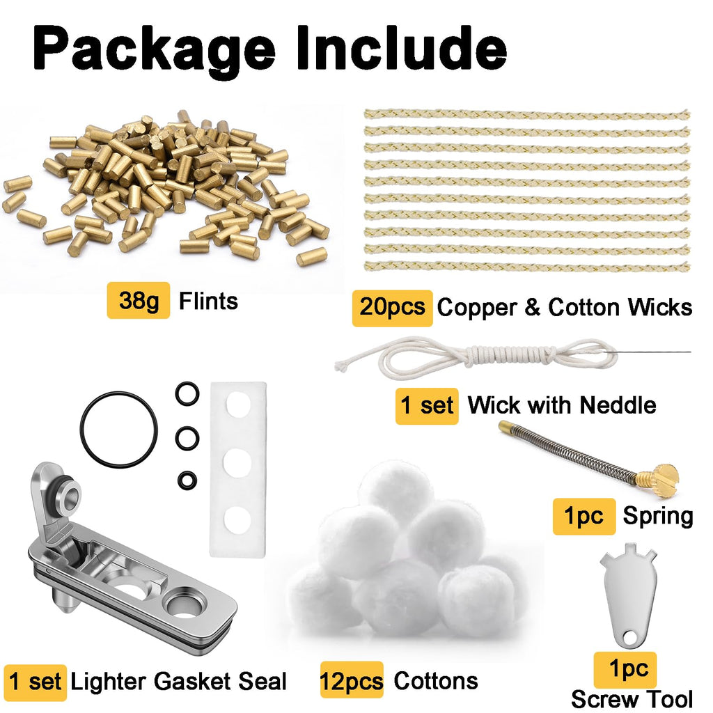 2 Set Lighter Gasket Seal Metal Lighter Repair Insert Accessories Kit 1Ppcs Cotton Felt Pad with 3Pcs Rubber Seals for Lighter Bottom Seal(Sliver+Black)