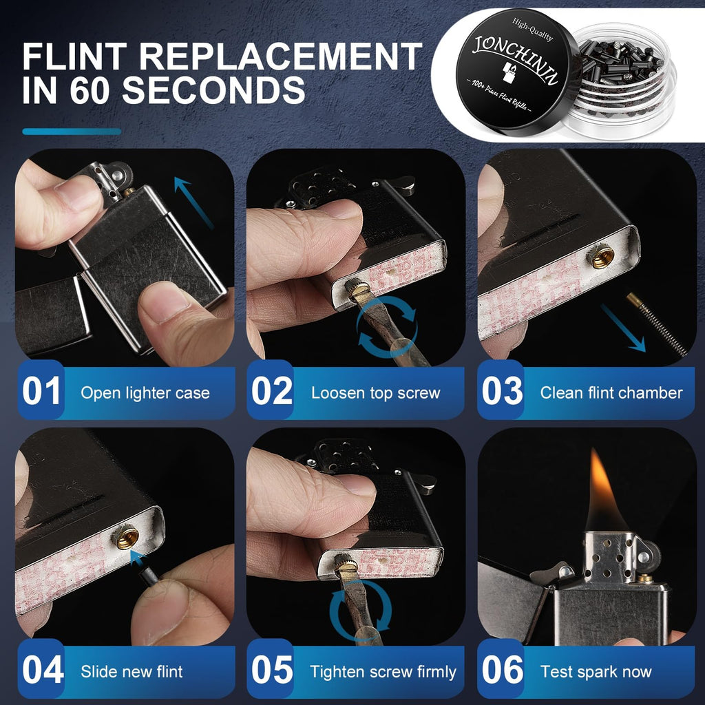 100 Flints & 20 Wicks Repair Kit, Compatible with Zippo Clipper