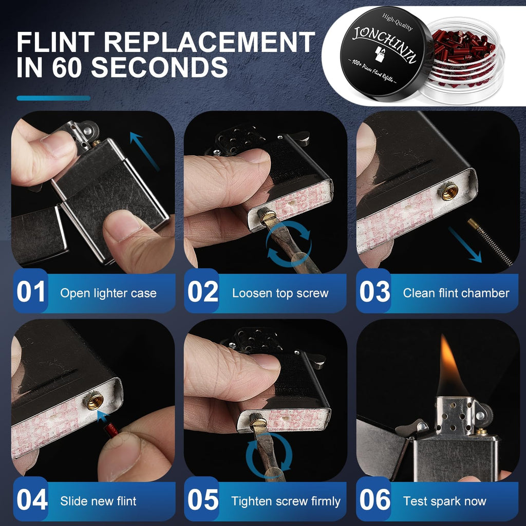 100 Flints & 20 Wicks Repair Kit, Compatible with Zippo Clipper
