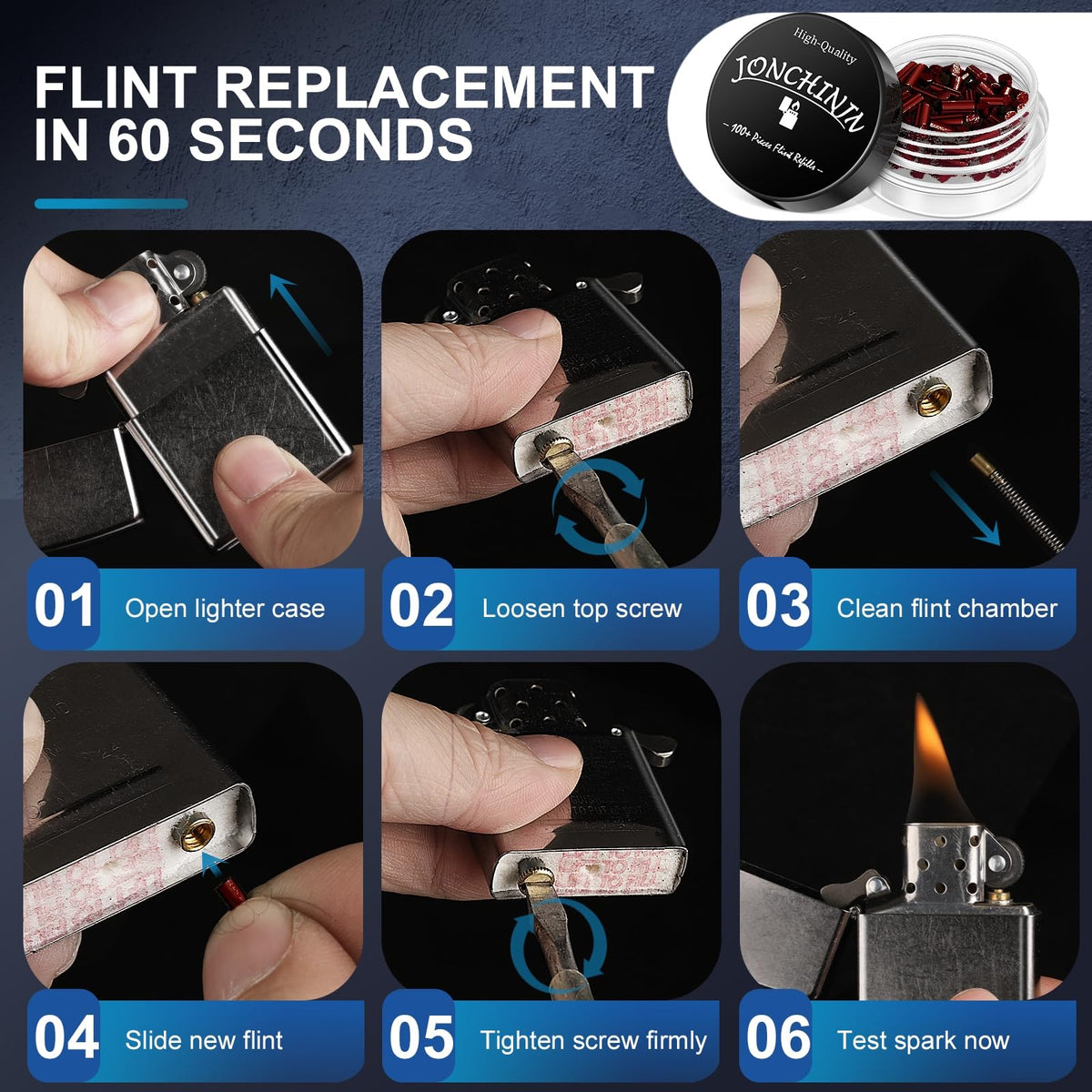 100 Flints & 20 Wicks Repair Kit, Compatible with Zippo Clipper