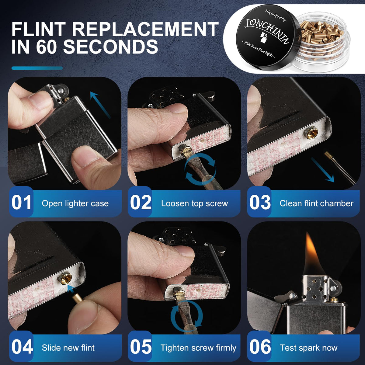 100 Flints & 20 Wicks Repair Kit, Compatible with Zippo Clipper